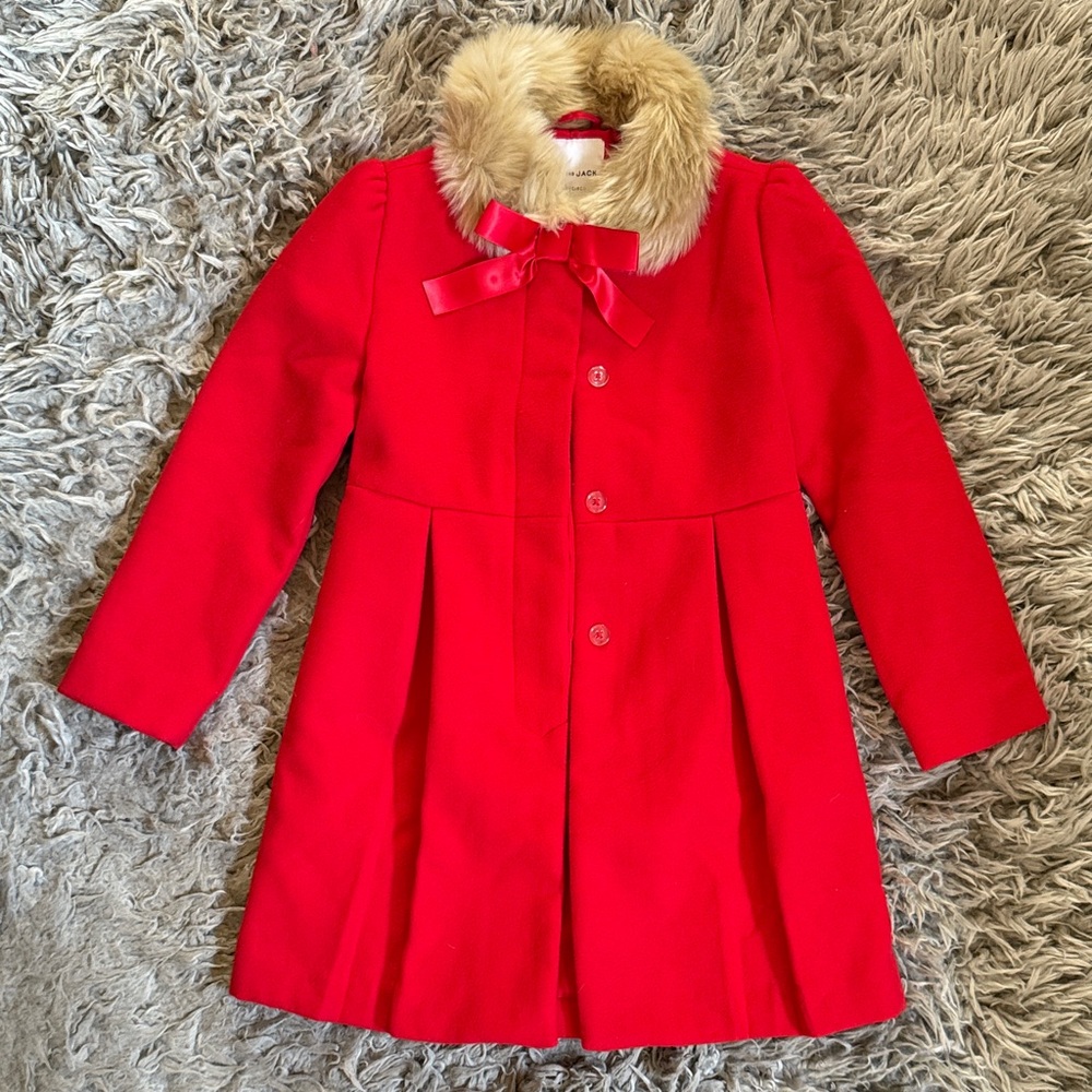 Janie and Jack Red Coat with Faux Fur Collar
